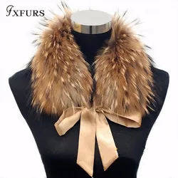 FXFURS 2020 new Fashion Fur Scarf Real Raccoon Dog Fur Collars with Ribbon Real Fur Stole for Wool Coats 48CM