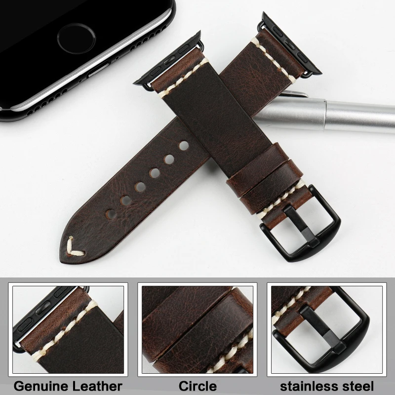 Top Leather Strap For Apple Watch Band 45mm 41mm 44mm 40mm 42mm 38mm Series 9 8 7 6 SE 5 4 3 iWatch Bracelet Watchband