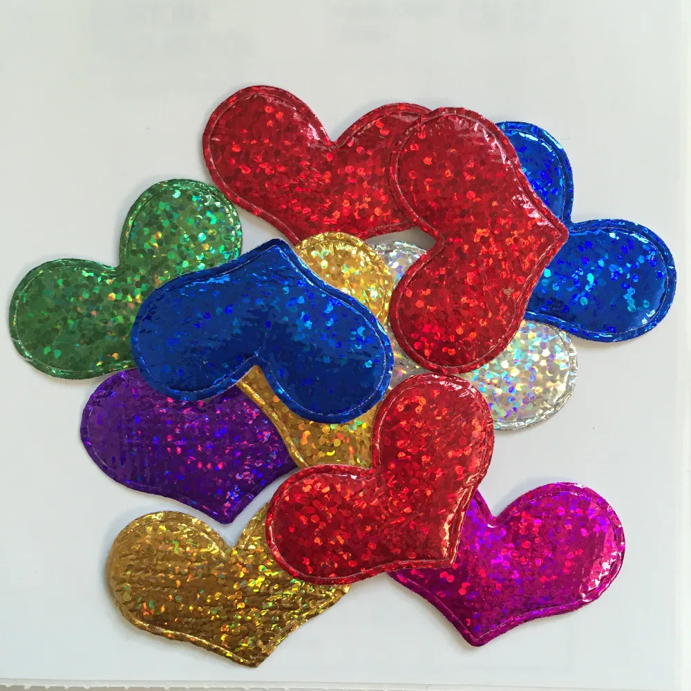 (40 pieces/lot) 38mm Padded heart Applique Wedding /Christmas decoration /craft DIY Random mix A59A