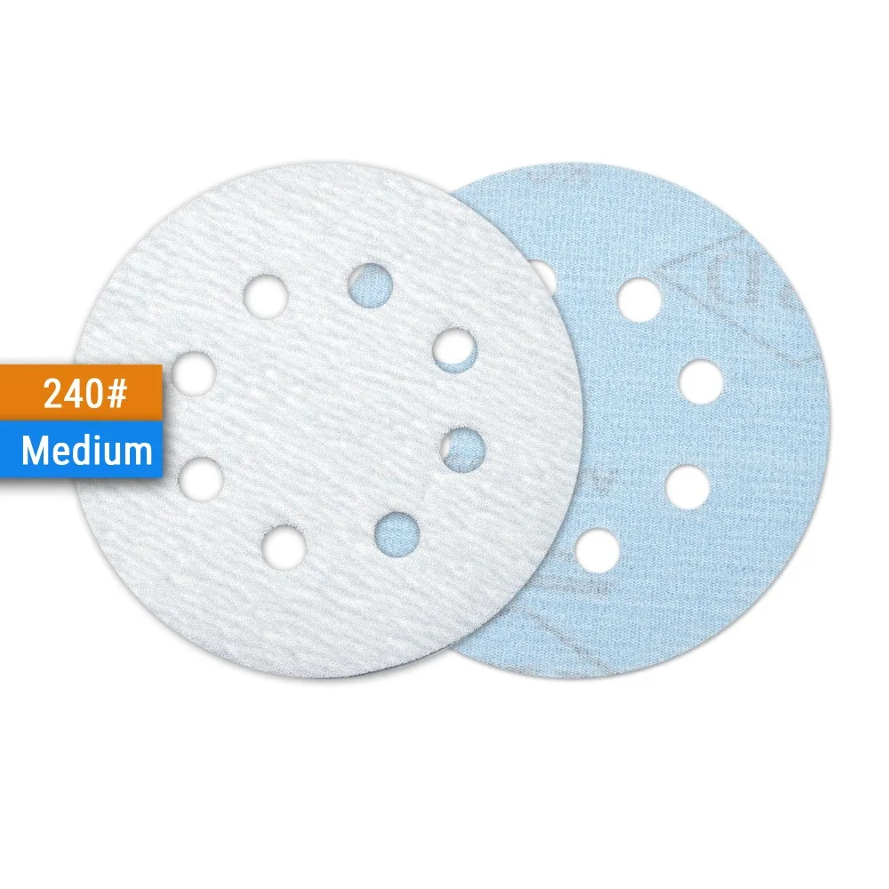 10PCS 5 Inch(125mm) 8-Hole Hook&Loop White Dry Sanding Discs for Woodworking Dremel Grinder Power Tools Polishing Accessories