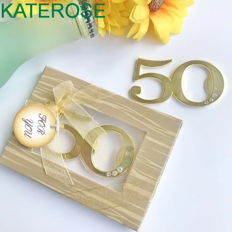 12PCS Gold Digital 50 Beer Openers 50th Design Golden Bottle Opener Wedding & Party Bag Filler Favours