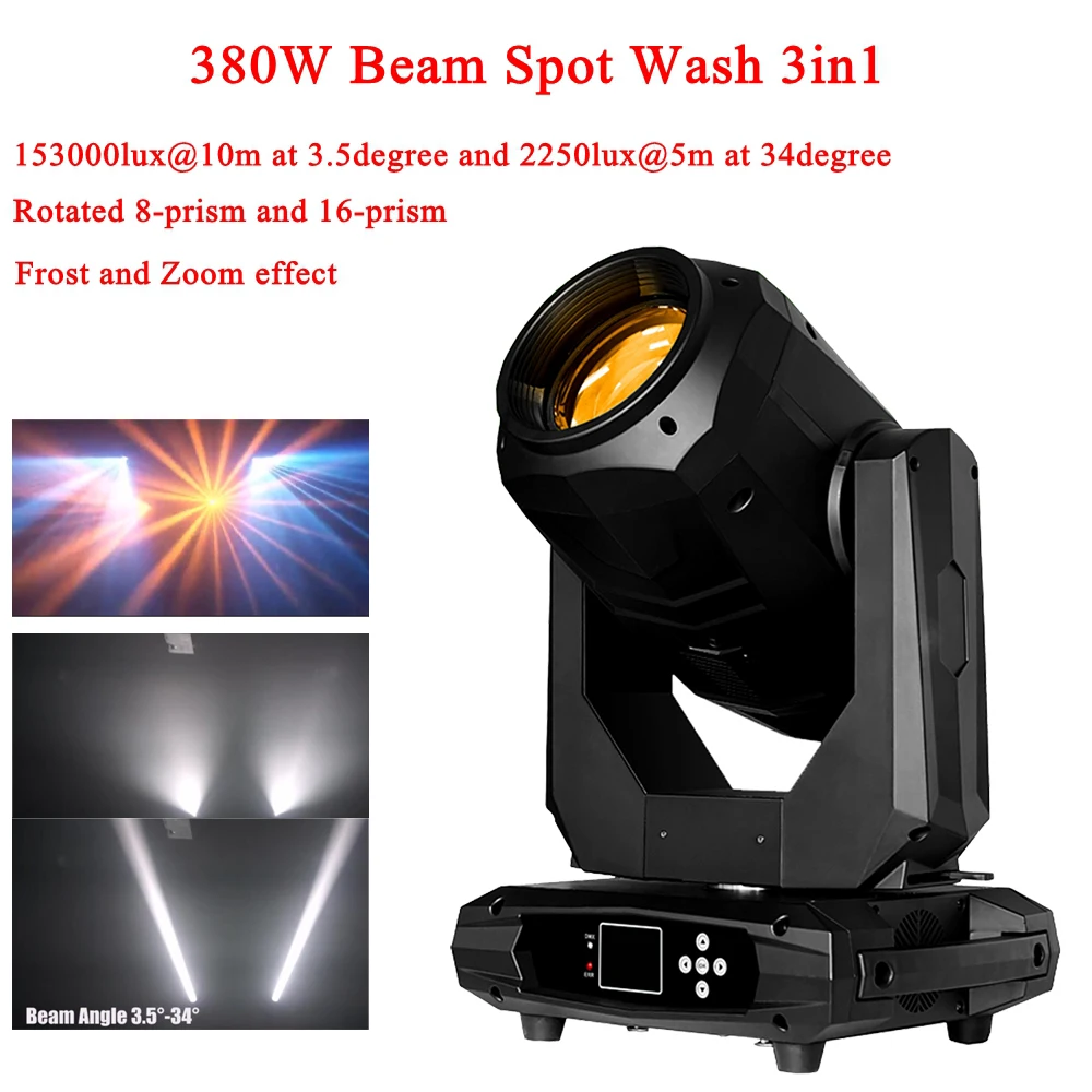 

380W 18R Beam Spot Wash 3in1 Moving Head Light Zoom Beam Angle 3.5°-34° Professional Sound DJ Discoteca Party Stage Lighting