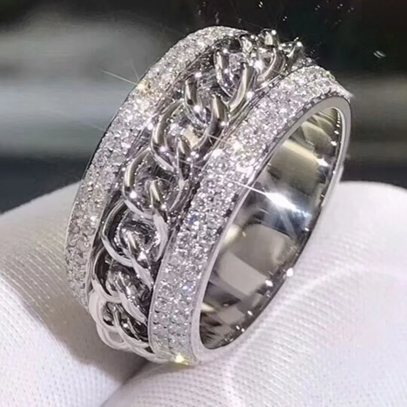 

Sparkling New Arrival Luxury Jewelry 925 Sterling Silver Stunning 5A Clear White Zirconia CZ Women Wedding Rotatable China Ring