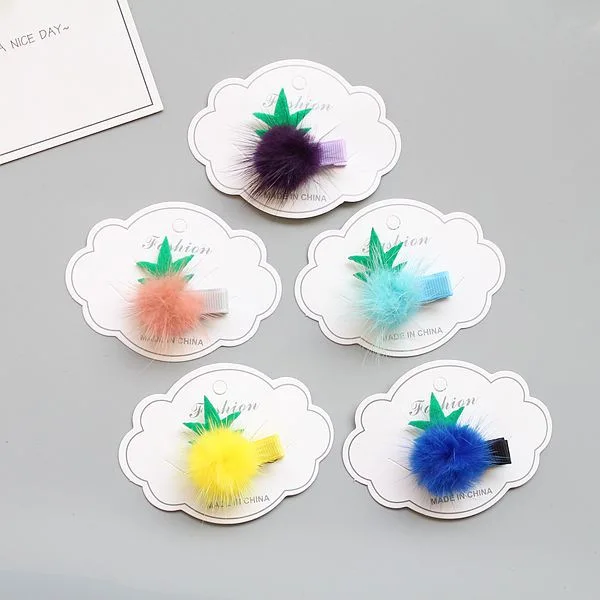 

Boutique 40pcs Fashion Cute Fur Pom Pom Pineapple Hairpins Solid Kawaii Mini Felt Fruit Hair Clips Headwear Accessories