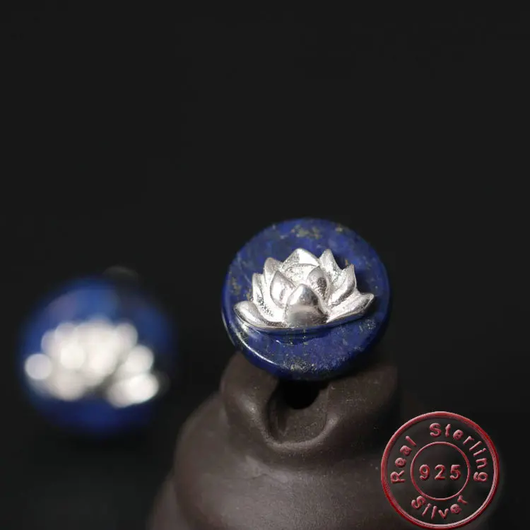 

Amxiu Handmade Lapis Lazuli Lotus Flower Earrings 925 Sterling Silver Blue Stud Earrings For Women Girls Ear Jewelry Accessories