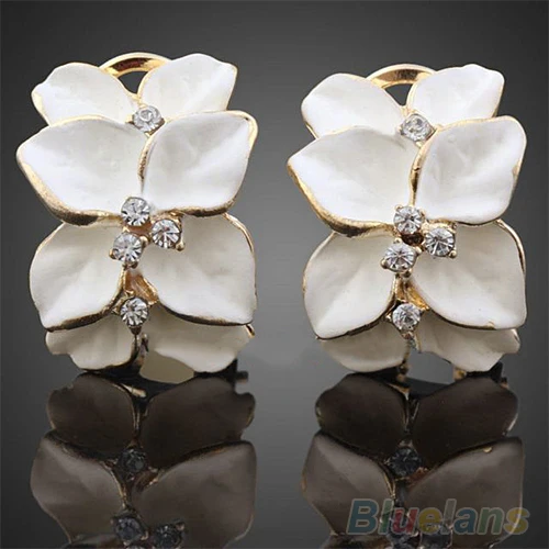 Hot Charming Fashion Style Elegant Crystal Gardenia Stud Earrings Ear Buckle for Women  7ETU BCYF