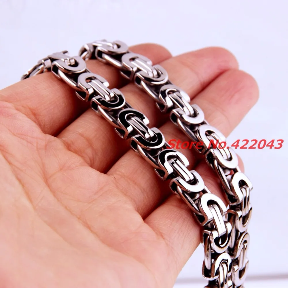 6/8/11mm Silver color  Polished Tone Flat Byzantine Necklace  Mens Stainless Steel Chain Wholesale Price Jewelry