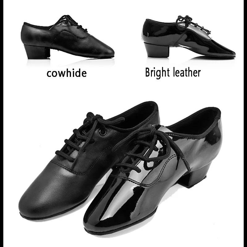 Sneakers Sports Dance Shoes Children Latin Jazz Boy Cowhide Lace-up Professional Wear Non-slip Tango Black PU HEEL 3.5 CM BD 802