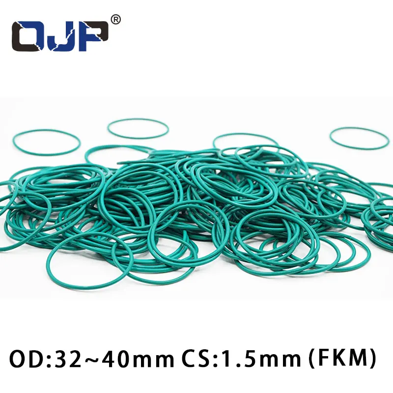 5PCS/lot Rubber Ring Green FKM O rings Seal 1.5mm Thickness OD32/33/34/35/36/37/38/39/40mm ORing Seal Oil Gasket Fuel Washer