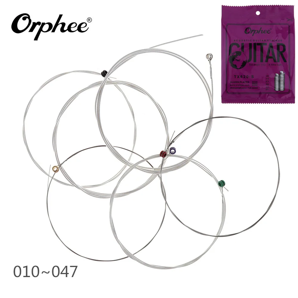 

6pcs/set Orphee Acoustic Guitar Strings Set 010-047 Silver Plated Anti-Rust Coat Steel Wire with Full Bright Tone & Extra Light