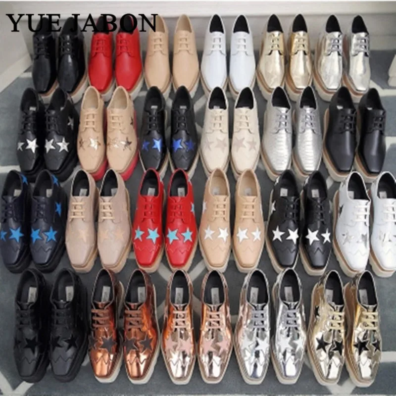 YUE JABON Stars Fashion Women Sneakers Thick Bottoms Waterproof Wedges Lady Loafers Square Toe Increased Platform Casual Shoes