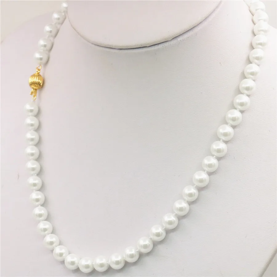 2021 8mm Beautiful White South Shell Sea Pearl Necklace Girl Pearl Jewelry Rope Chain Pearl Beads Natural Stone (Minimum Order1)