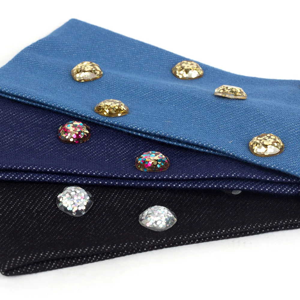 Geebro Women Summer Casual Fashion Headband Resin Sequin Bead Rhinestones Hairband For Girl Female Denim Elastic Hair Accessorie