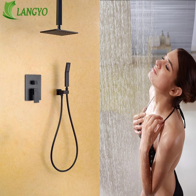 LANGYO Brass Black Bathroom Shower Set 8