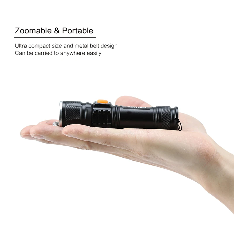 Anjoet USB Flashlight Handy Rechargeable LED Torch Light Hunting Mini USB LED Lanterna 3 Modes Zoomable Torch for Camping