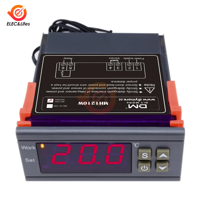 Imagem -02 - Termostato Digital para Caixa de Incubadora Interruptor Controlador de Temperatura Termorregulador do Medidor de Temperatura Mh1210w ac 110220v dc 972v 10a