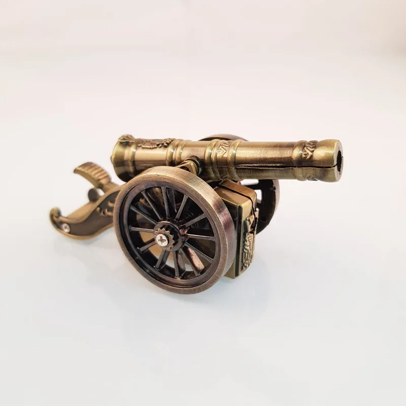 Toy Model Antique Bronze Cannon Inflatable Lighter Windproof Open Flame Turbine Gas Lighters No Gas