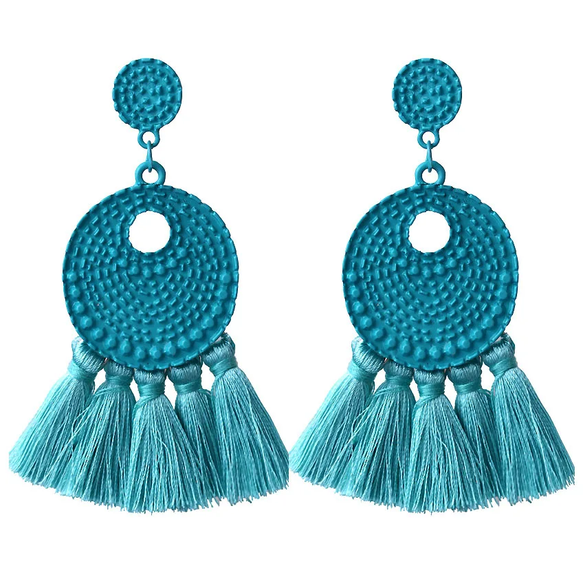 Tassels Dangle Earrings Bohemia Jewelry Round Drop Earrings for Women Girls 8*3cm 20g