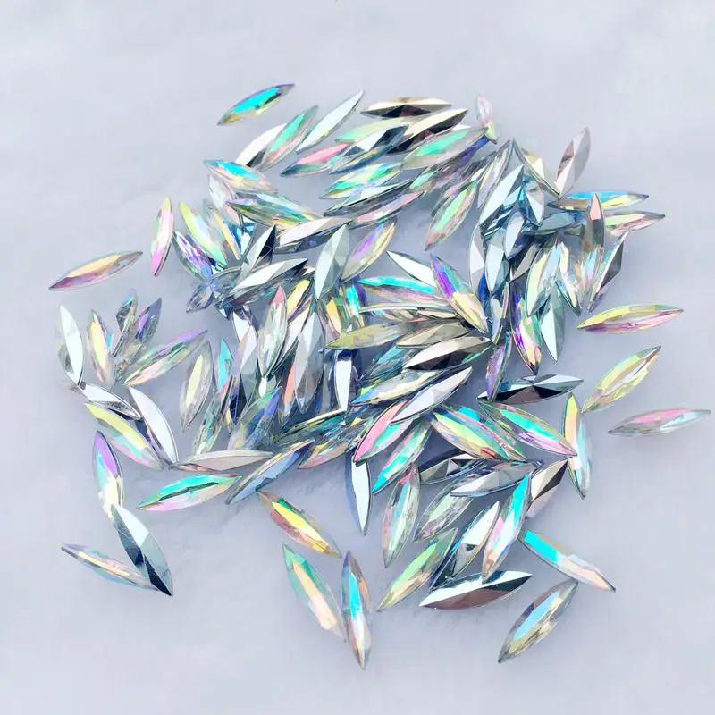 150pcs Crystal AB High quality Rhinestone 4x15mm Long Horse eye shape for Nail art garment -E89