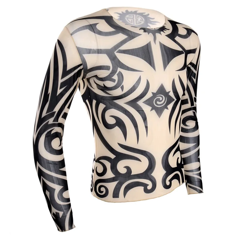 iEFiEL Fashionable Mens Fake Tattoo Design Long Sleeve T-Shirt Nightwear Clubwear Fancy Party Costumes Clothes Tops Body Shirt