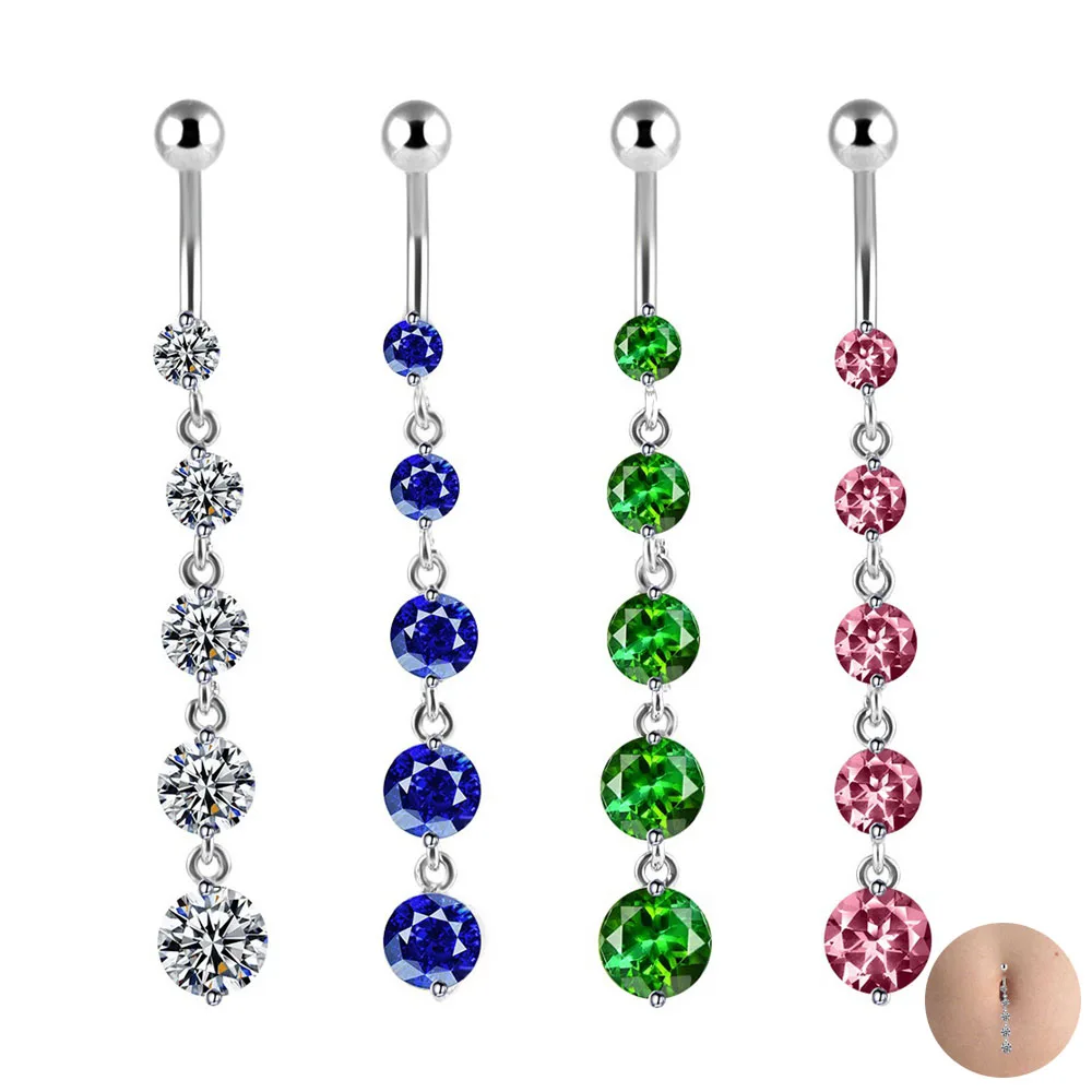 FHJEWE G23 Titanium Steel Belly Button Ring Charming Crystal Pendant Belly Piercing Dangle Navel Piercings Earrings Body Jewelry