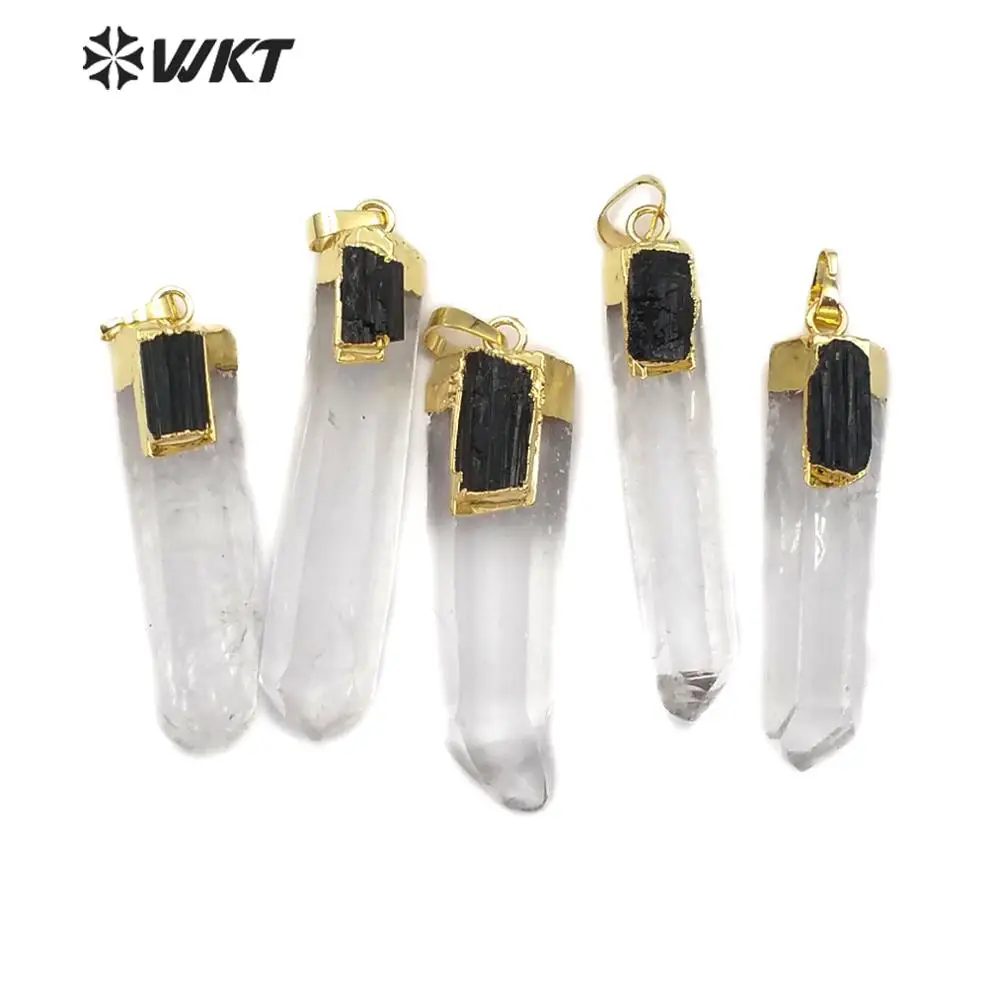 WT-P1447 Wholesale Beautiful Crystal Quartz with Black Tourmaline Charm Pendant Elegant Jewelry For Wonman