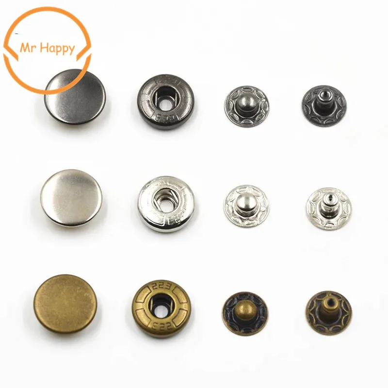 30pcs/lot Brass Metal Press Studs Sewing Button Snap Fasteners Sewing Leather Craft Clothes Bags