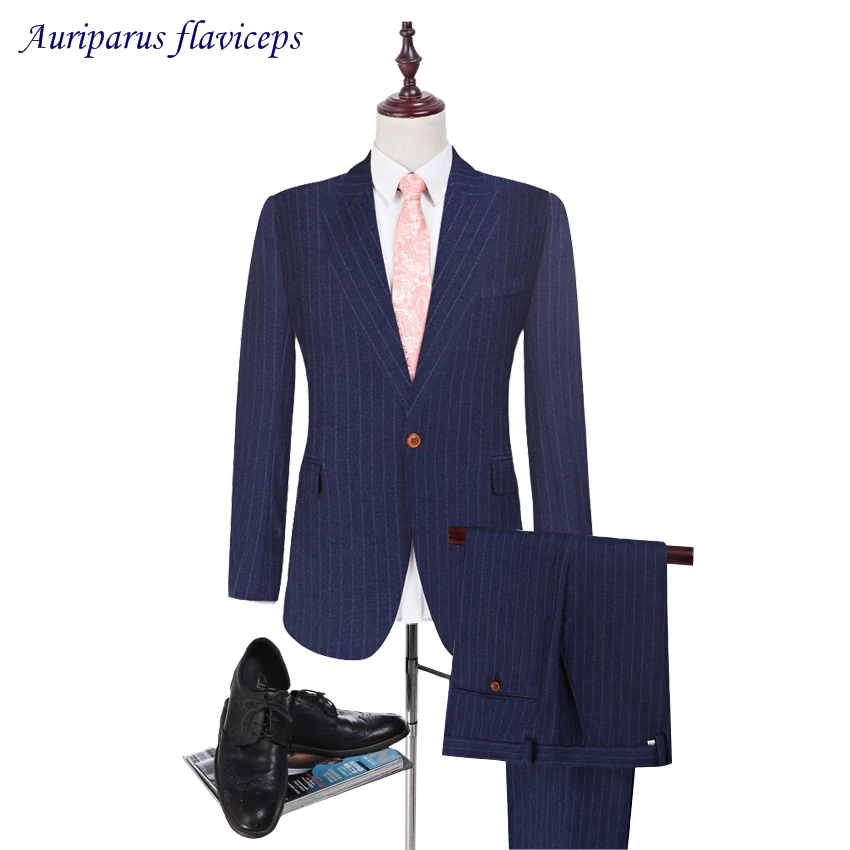 

Pinstripe Tuxedos Peaked Lapel Groomsman Suit Wedding suit Worsted Wool Suits 3 pieces Man Suit(Jacket+pants+vest)