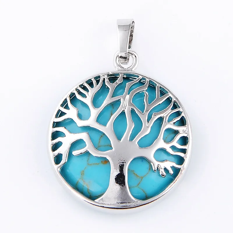 New Fashion Tree of Life Pendant Necklace Amethysts Opal Natural Crystal Stone Pendants Women Men Handmade Reiki Charm Jewelry