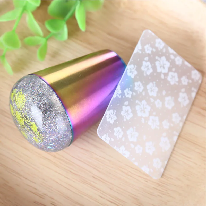 Silicone Nail Stamper with Scraper Colorful Handle Holo Nail Stamper Manicure Stamp Template Tools