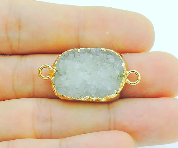 Natural Agate Geode Druzy Oval Connector With Side Gold-plated Approx 35*15mm