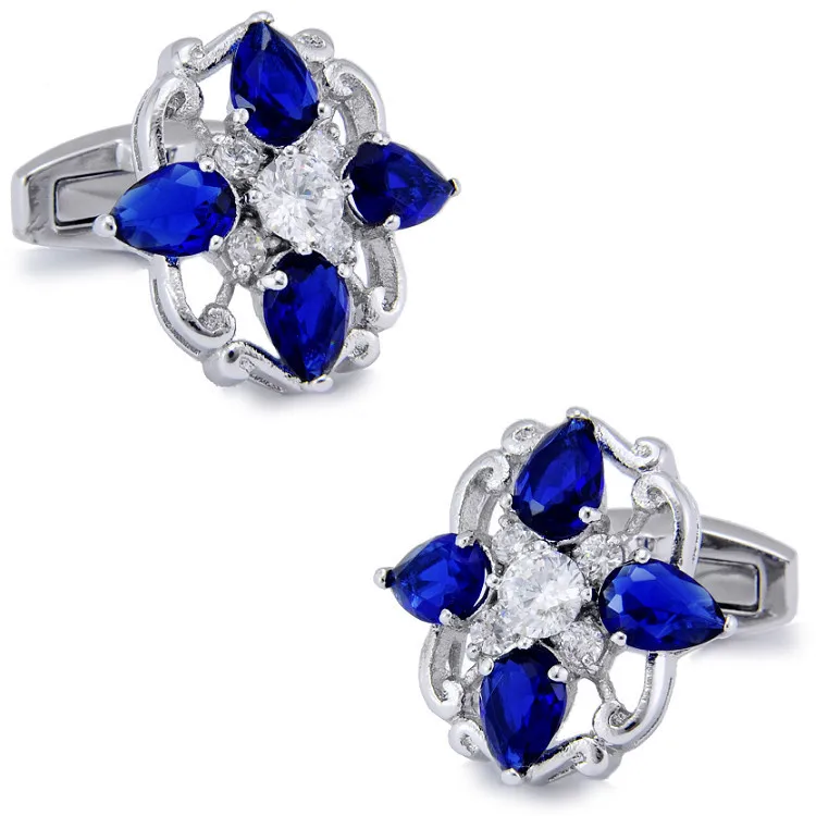 SPARTA Plated with White Gold dark blue AAA Class zircon cufflinks men's Cuff Links + Free Shipping !!! metal buttons