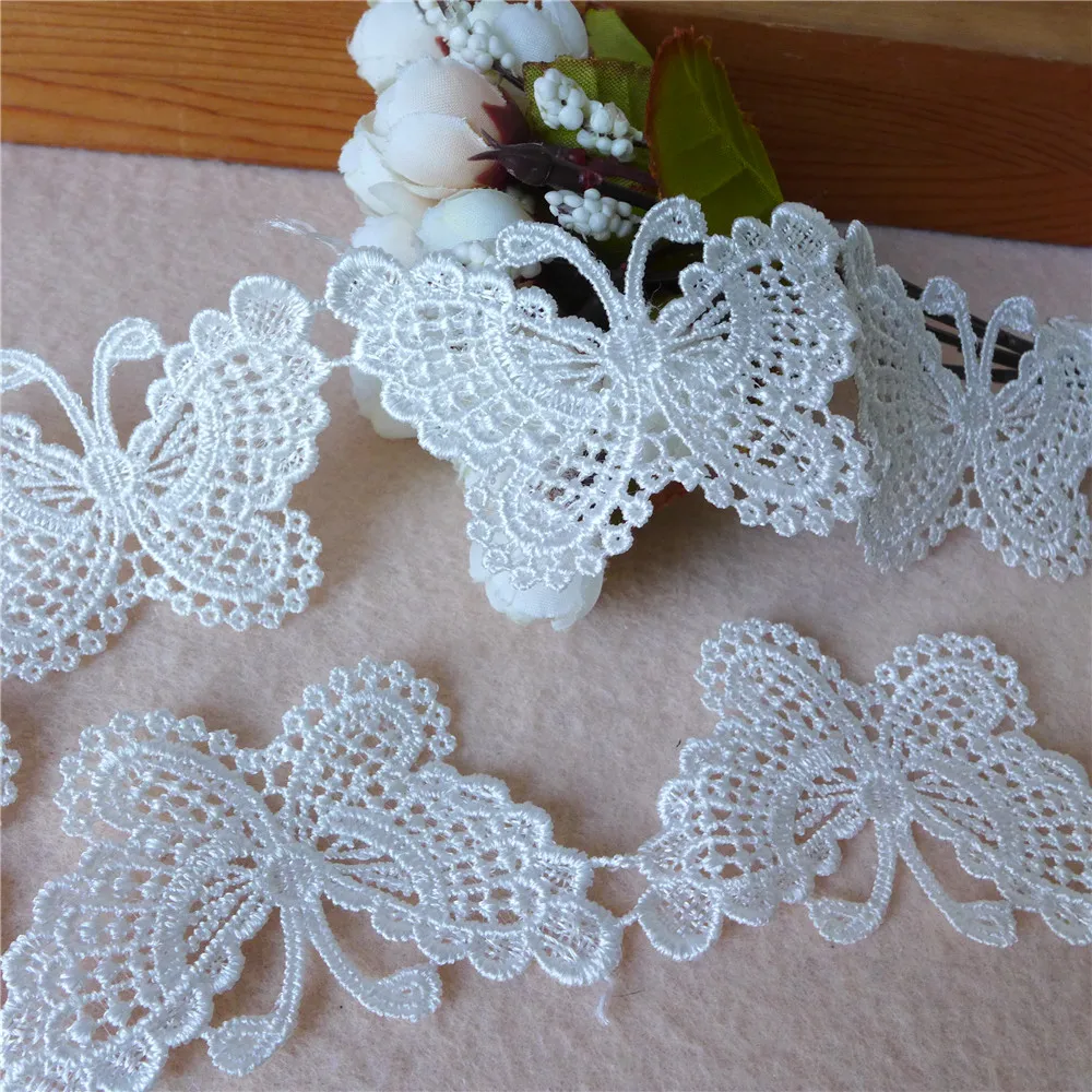 8 Yards Exquisite Butterfly Venice/Venise Lace Fabric Trim In White African Embroidery Dress Making Fabrics Eyelet Lace Trim