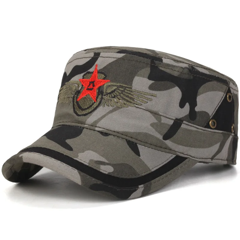 Brand Unikevow Military hats with Star Embroidered Adjusted baseball cap Flat top Hat for men and women Militaire gorra