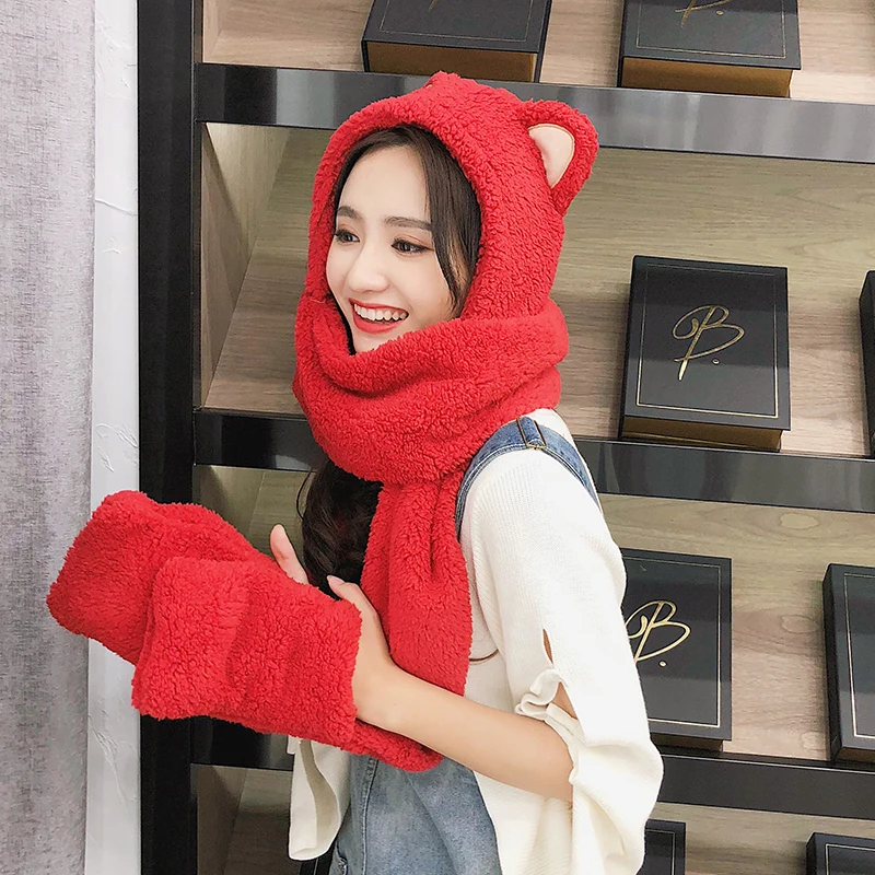 ZDFURS*Winter hat women double thick hat scarf gloves one three-piece Korean version parent-child thickening scarf students