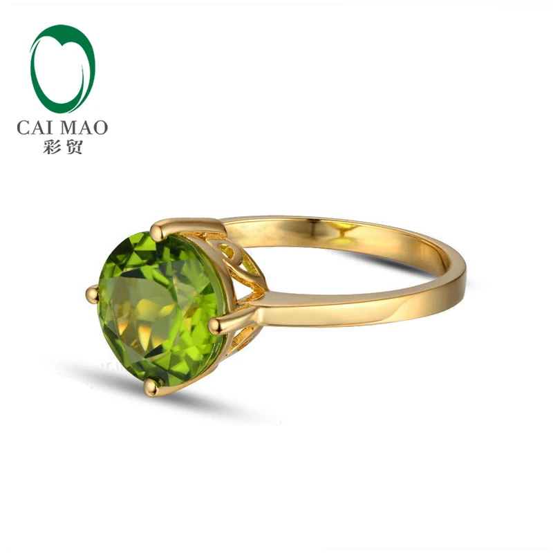 2.27CT Round Cut Green Peridot  Solitaire 10K Yellow Gold Ring