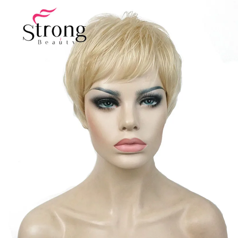 StrongBeauty Super krótkie warstwowe i kolczaste blond Pełna peruka syntetyczna Peruki Czarny Brązowy WYBÓR KOLORÓW