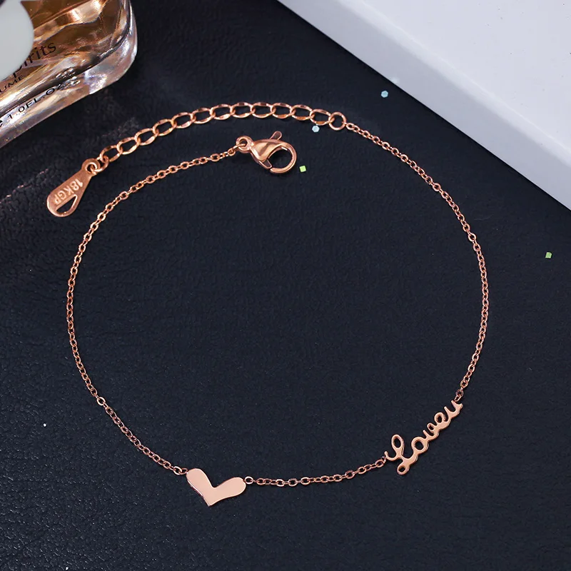 Fashion Rose Gold Anklet Elegant Letter Chain Charm Woman Girl Gift 316 L Stainless Steel Jewelry Top Quality Not Fade