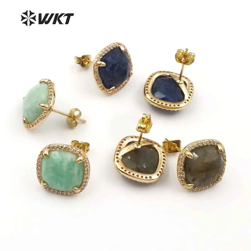 ME053 WKT Wholesale New Coming CZ Micro Pave Earrings Jewelry Faceted Square Stone For Lady Decorate Fashionable mini Studs