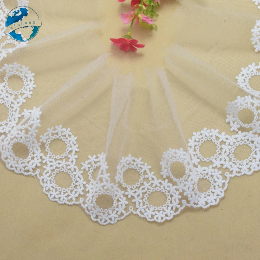 Insignias de encaje bordadas de algodón blanco, cinta francesa de guipur, adornos de bricolaje, cortina de costura, accesorios de boda, 3 yardas, 13cm, #2994