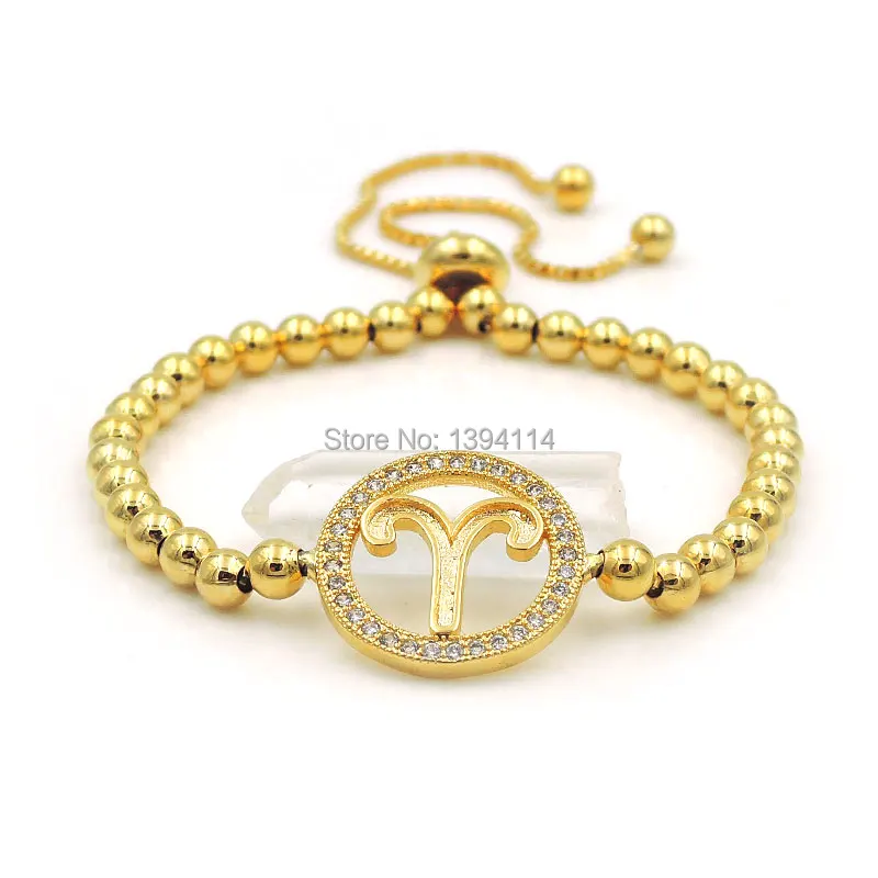 18x18x2mm Micro Pave Clear CZ Round Of Aries Symbol Connector Bracelet Gold Or Silver Plated