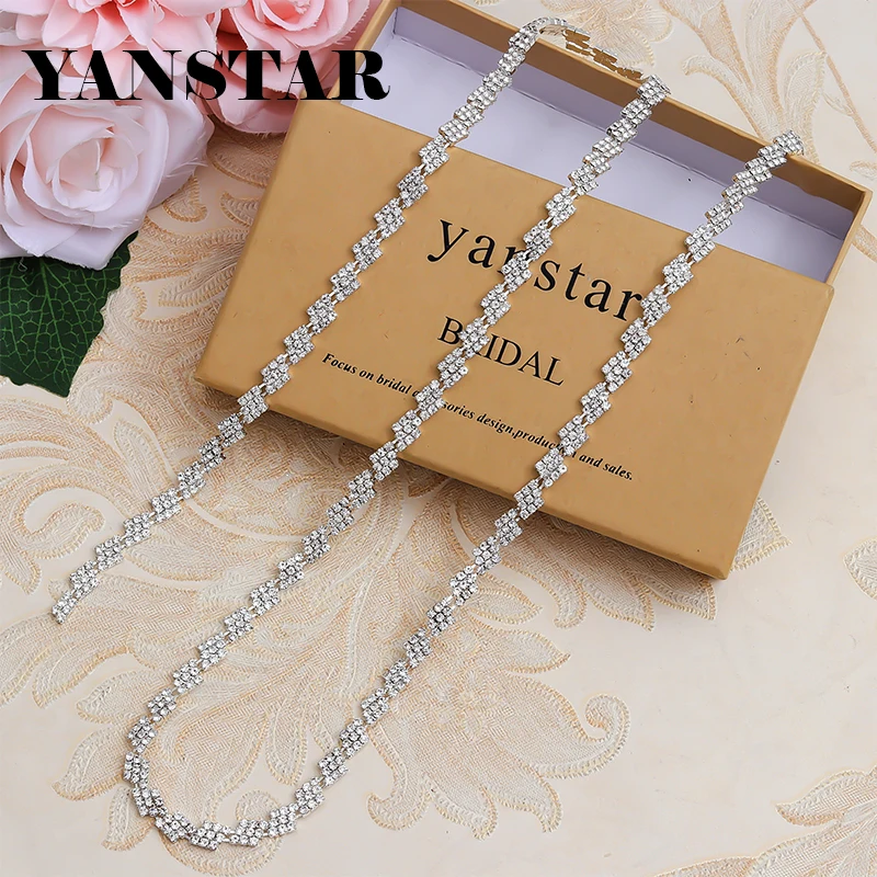 YANSTAR 5Yard Hotfix Rhinestone Chain For Wedding Dress Belt Handmade Crystal Trim Bridal Sash Accessories YS754