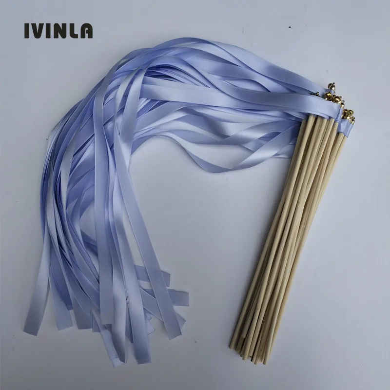 50pcs/lot light blue  Wedding Ribbon Wands with Bells for wedding party