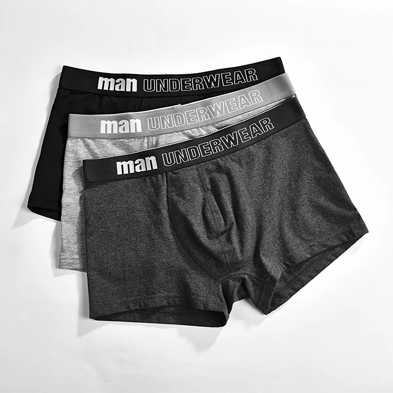 Boxer pour homme, sous-vêtement en coton, couleur unie