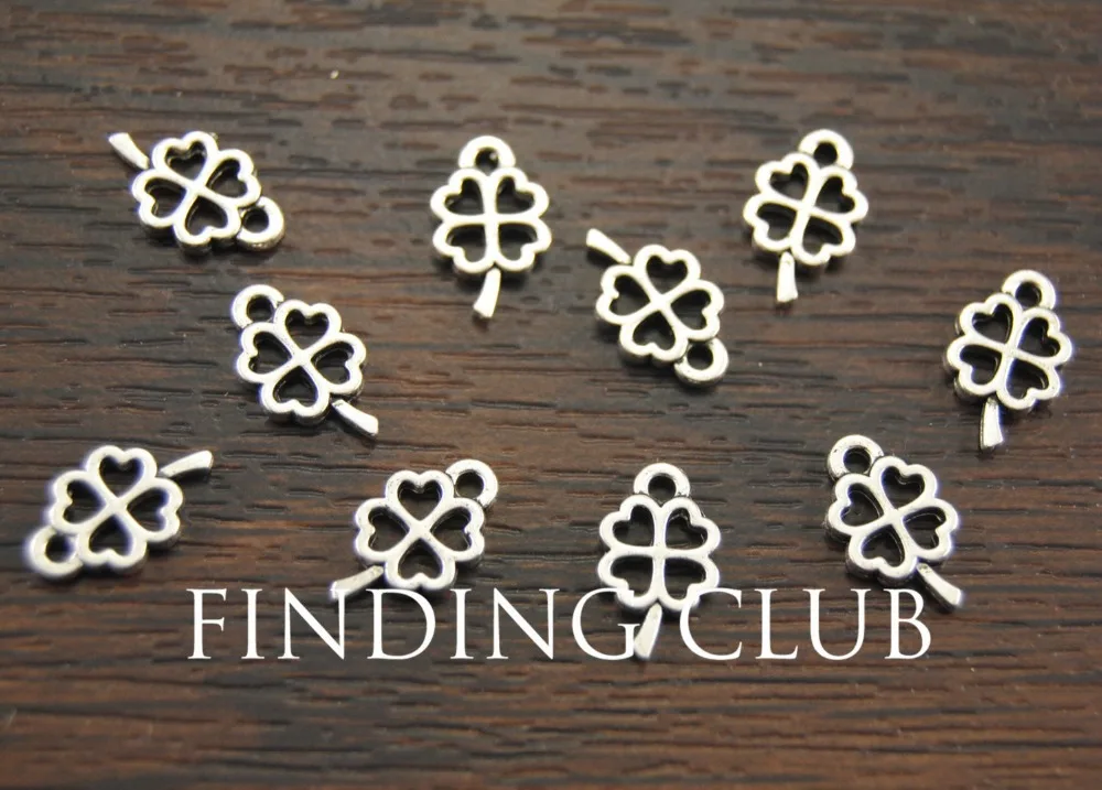 100 pcs  Silver Color Mini 4 Leaf Clover Charms Diy Necklace Bracelet Jewelry Findings A1011