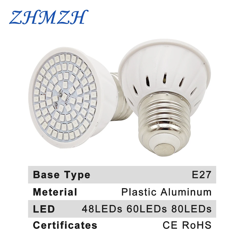 E27 LED Plant Growing Lamp Bulb 110V 220V Flexible Two Head Clip Grow Lamp 60 80LEDs Base Hydroponic Growth Lights Full Spectrum