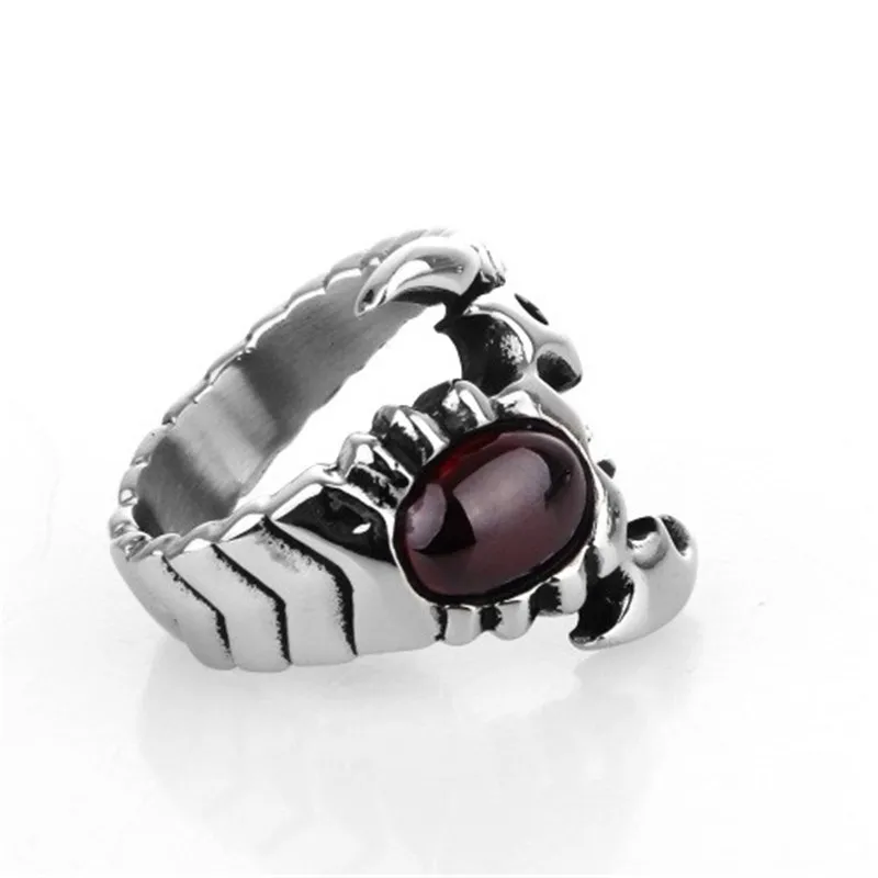 Men Man-made Red stone Scorpion Wrap Silver color 316L Stainless Steel Ring