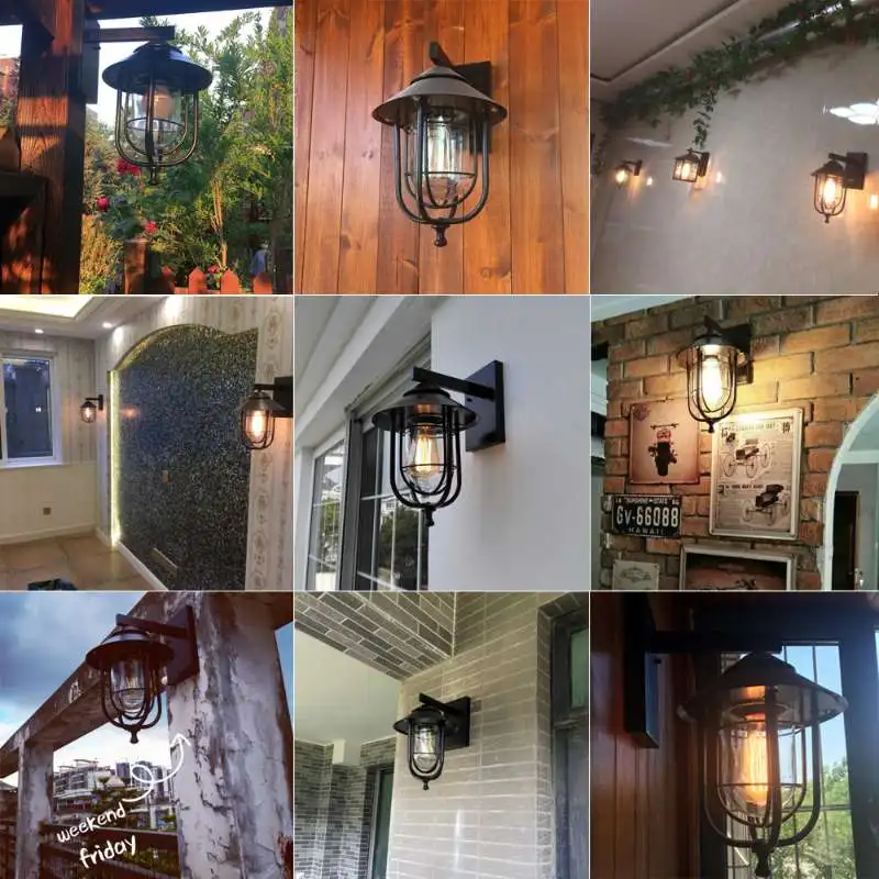 American Retro Iron Balcony Lamp Waterproof Outdoor Wall Lamp Industrial Style Nordic Creative Bar Cafe Aisle Stair Wall Lights