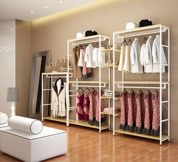 

Clothing store display rack, iron double-deck display cabinet landing clothes rack, hanger hanger landing