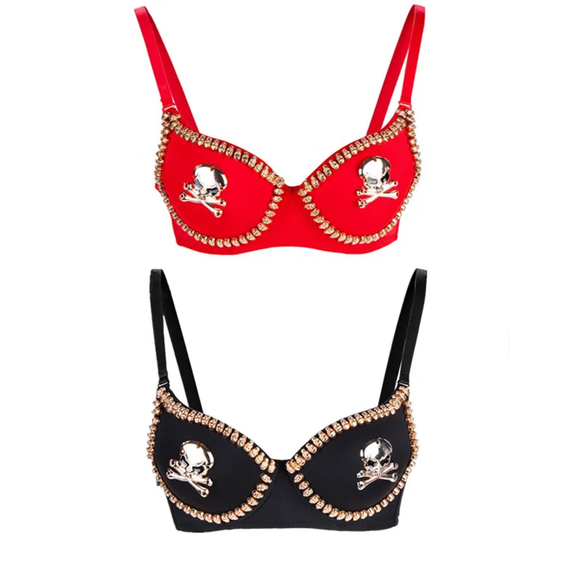 Punk Gothic Bralette Gold Skull Stud Brassiere Sexy Bras For Women's Underwear Burlesque Push Up Bra Pirate Sujetador Lingerie